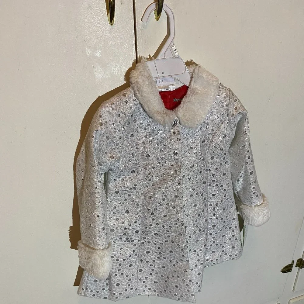 Nannette Baby Girl 2pc. White Sparkly Coat/Red Dress - Picture 5 of 15